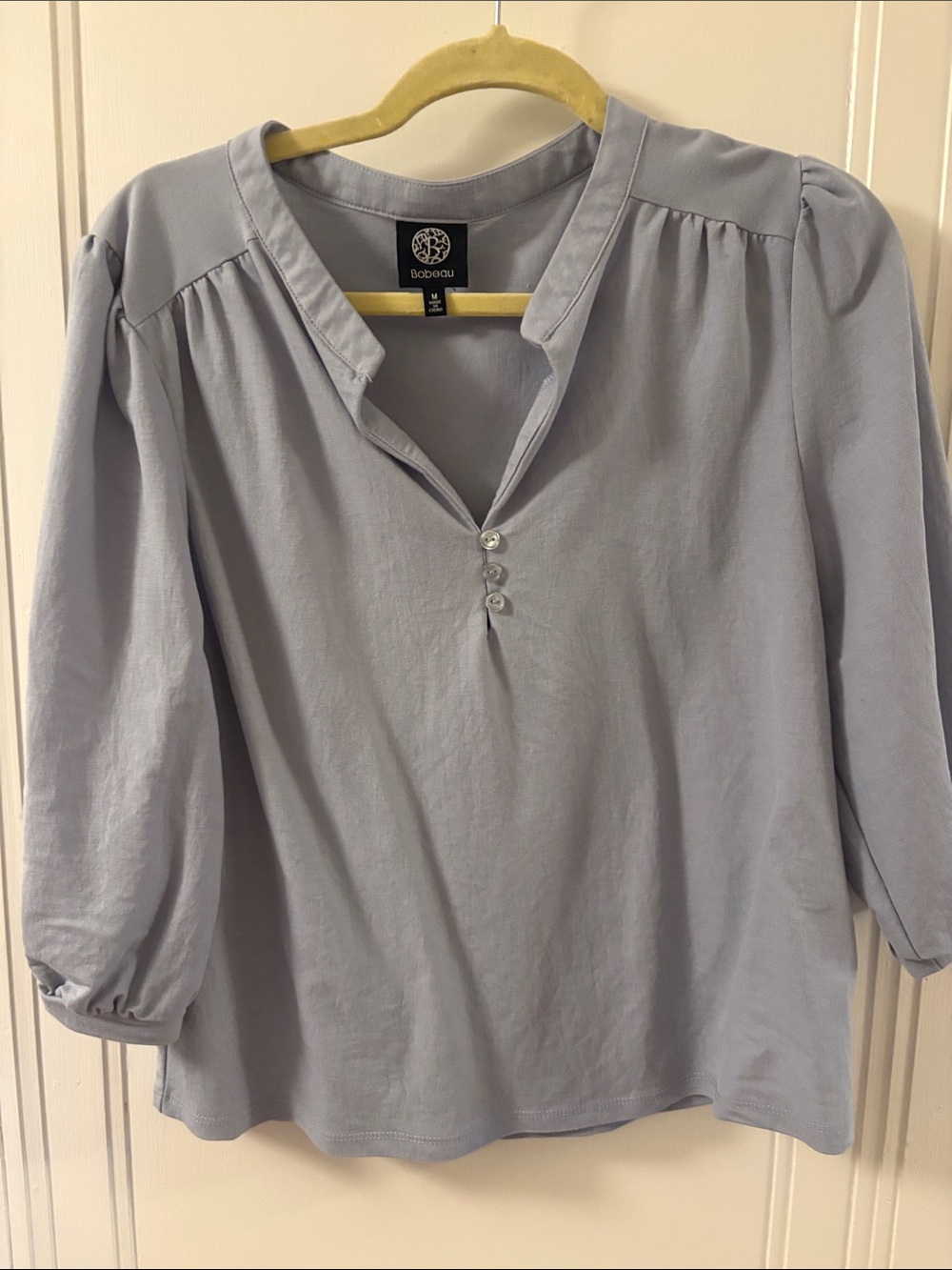 Bobeau Light Blue Split-Neck Blouse